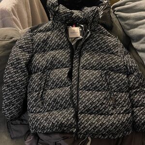 Moncler Black & White Logo-Print Puffer Jacket